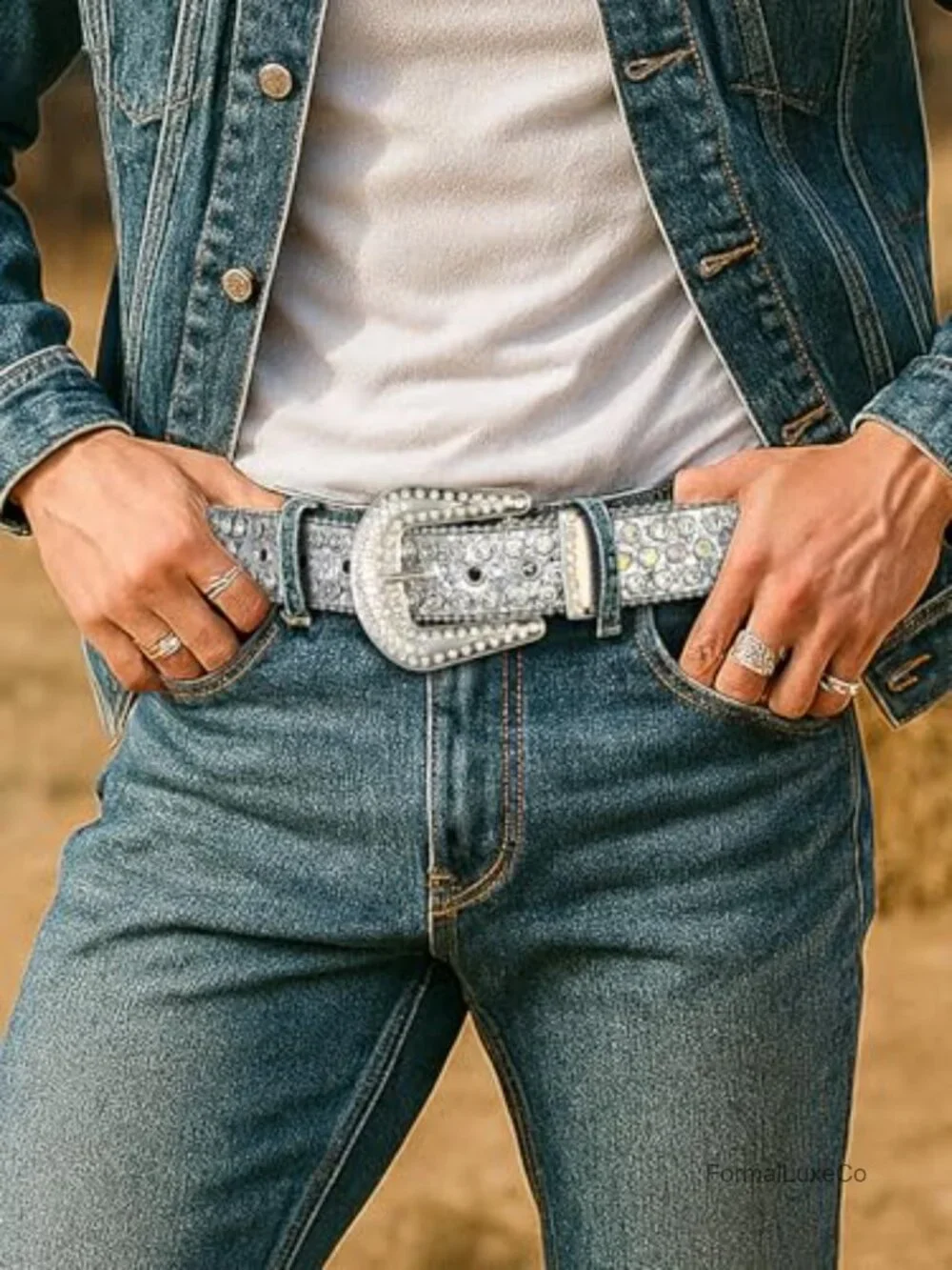 Rhinestone Bling Crystal Belts for Women, Faux Leather Sequin Sparkle Belt